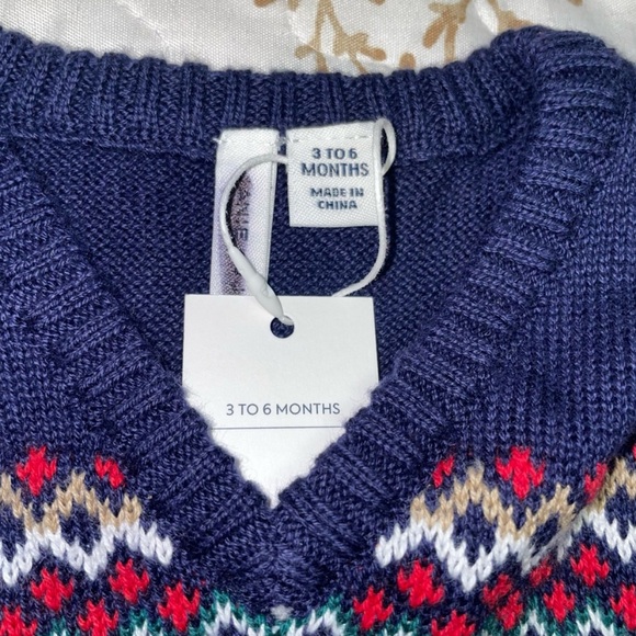 NWT Janie and Jack navy holiday Christmas knit printed sweater vest 3-6 months - Picture 2 of 4